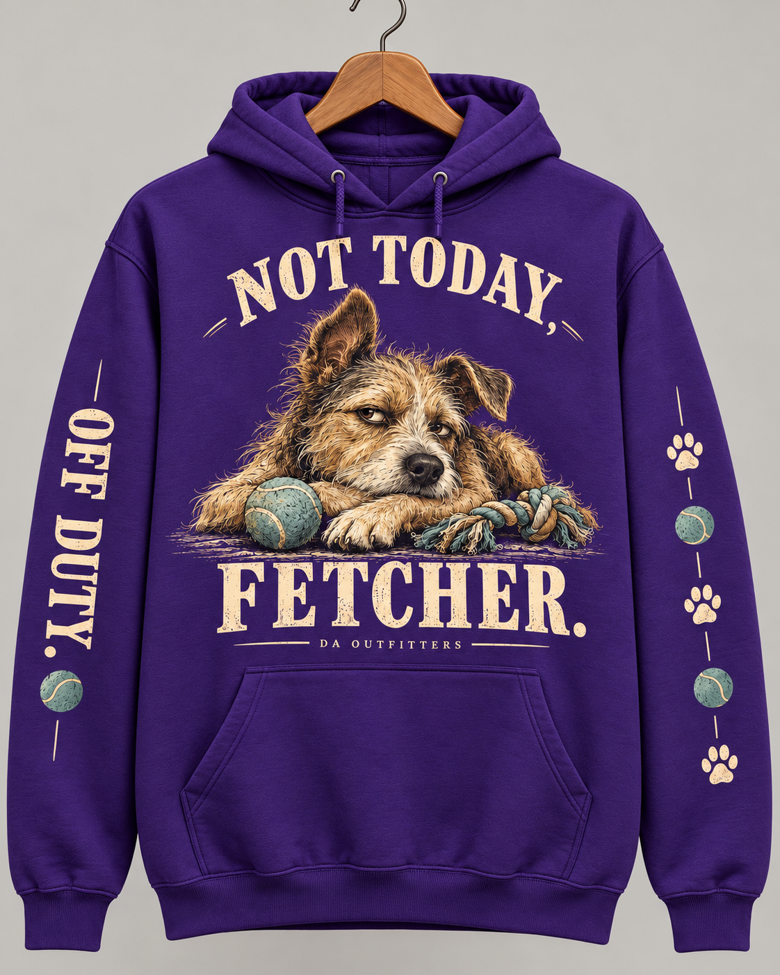 Purple Not Today Fetcher dog hoodie — digital mockup