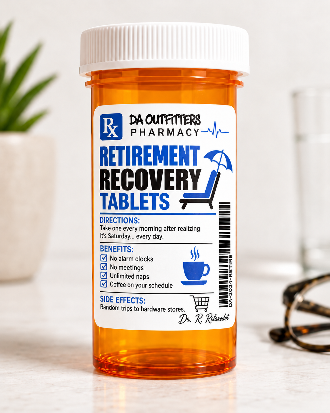 Retirement Recovery Tablets finished amber bottle